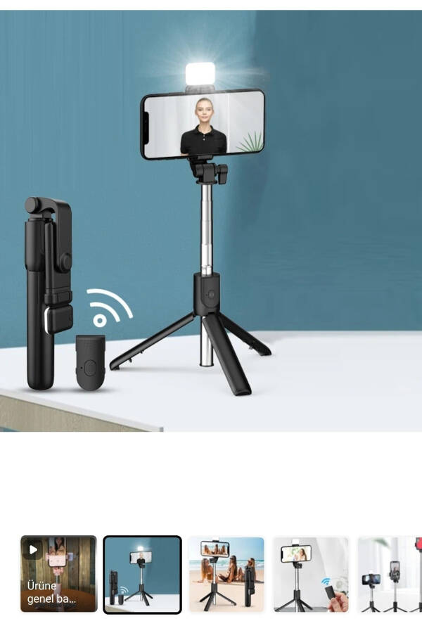 Bluetooth selfie stick with LED light, remote control horizontal selfie tripod. - 5