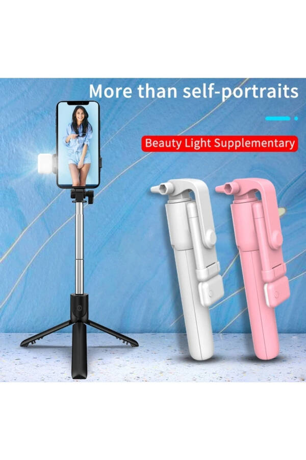 Bluetoothli LED yorug'likli selfie tayoqchasi, masofadan boshqarish pultli gorizontal selfi tripod. - 1