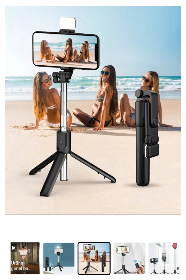 Bluetoothli LED yorug'likli selfie tayoqchasi, masofadan boshqarish pultli gorizontal selfi tripod. - 6