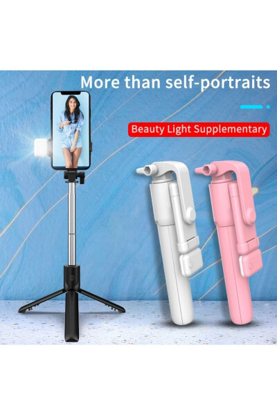 Bluetoothlu LED ışıklı selfie çubuğu, uzaktan kumandalı yatay özçekim tripod. - 1