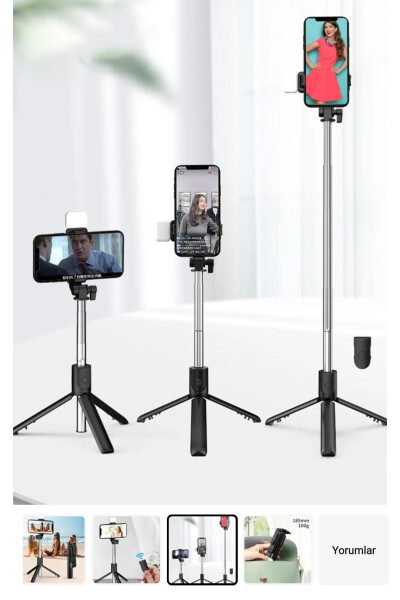 Bluetoothlu LED ışıklı selfie çubuğu, uzaktan kumandalı yatay özçekim tripod. - 4