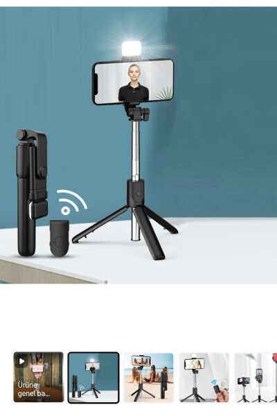 Bluetoothlu LED ışıklı selfie çubuğu, uzaktan kumandalı yatay özçekim tripod. - 5