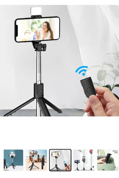 Bluetoothlu LED ışıklı selfie çubuğu, uzaktan kumandalı yatay özçekim tripod. - 7