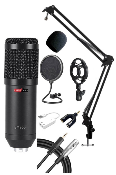 Bm800bt Black Condenser Microphone Stand Filter Sound Card (WORKS ON PC AND PHONE) - 2