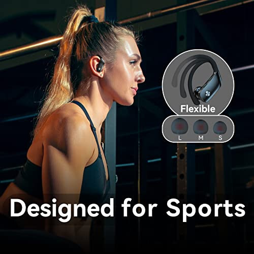 bmani Wireless Earbuds Bluetooth Headphones 48hrs Play Back Sport Earphones with LED Display Over-Ear Buds with Earhooks Built-in Mic Headset for Workout Black - 6