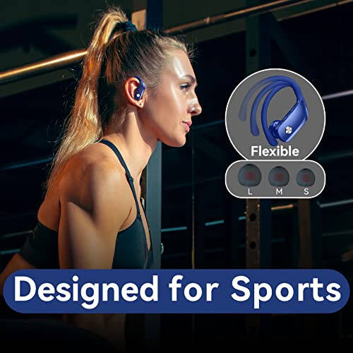 bmani Wireless Earbuds Bluetooth Headphones 48hrs Play Back Sport Earphones with LED Display Over-Ear Buds with Earhooks Built-in Mic Headset for Workout Blue - 6