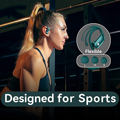 bmani Wireless Earbuds Bluetooth Headphones 48hrs Play Back Sport Earphones with LED Display Over-Ear Buds with Earhooks Built-in Mic Headset for Workout Green - 9