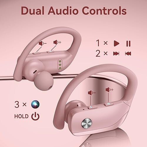 bmani Wireless Earbuds Bluetooth Headphones 48hrs Play Back Sport Earphones with LED Display Over-Ear Buds with Earhooks Built-in Mic Headset for Workout Pink - 7