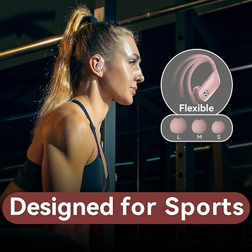 bmani Wireless Earbuds Bluetooth Headphones 48hrs Play Back Sport Earphones with LED Display Over-Ear Buds with Earhooks Built-in Mic Headset for Workout Pink - 9