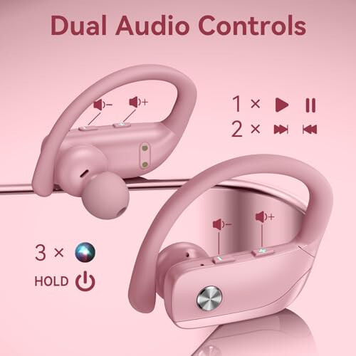 bmani Wireless Earbuds Bluetooth Headphones 48hrs Play Back Sport Earphones with LED Display Over-Ear Buds with Earhooks Built-in Mic Headset for Workout Pink - 6