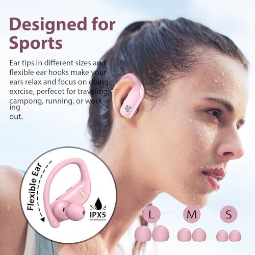 bmanl Simsiz Quloqchinlar Bluetooth Quloqchinlar 48 soat O'ynash Sport Quloqchinlar LED Displeyli Quloq Usti Quloqchinlar Quloq Ilmoqlari O'rnatilgan Mikrofonli Garniтура Mashg'ulot Uchun Pushti - 6