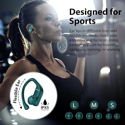 bmanl Simsiz Quloqchinlar Bluetooth Quloqchinlar 48 soat o'ynash Sport Quloqchinlar LED Ekranli Quloq Usti Quloqchinlar Quloq Kancalari bilan O'rnatilgan Mikrofonli Quloqchin Mashq qilish uchun Yashil - 6