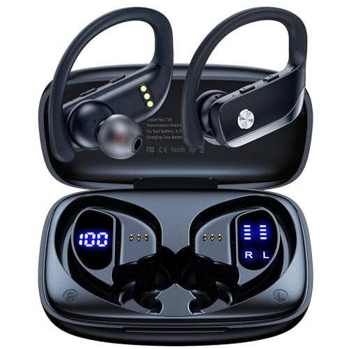 bmanl Simsiz Quloqchinlar Bluetooth Quloqchinlar 48 soat O'ynash Sport Quloqchinlari LED Displeyli Quloq Usti Quloqchinlari Quloq Istag'ichli O'rnatilgan Mikrofonli Quloqchin Mashg'ulot Uchun Qora - 1