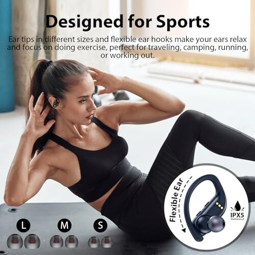 bmanl Simsiz Quloqchinlar Bluetooth Quloqchinlar 48 soat O'ynash Sport Quloqchinlari LED Displeyli Quloq Usti Quloqchinlari Quloq Istag'ichli O'rnatilgan Mikrofonli Quloqchin Mashg'ulot Uchun Qora - 6