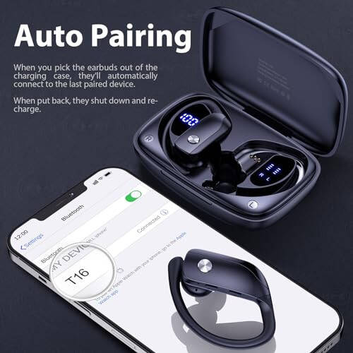 bmanl Wireless Earbuds Bluetooth Headphones 48hrs Play Back Sport Earphones with LED Display Over-Ear Buds with Earhooks Built-in Mic Headset for Workout Black - 5