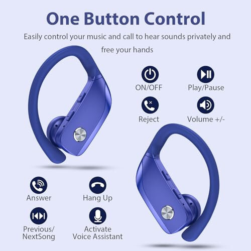 bmanl Wireless Earbuds Bluetooth Headphones 48hrs Play Back Sport Earphones with LED Display Over-Ear Buds with Earhooks Built-in Mic Headset for Workout Blue - 4