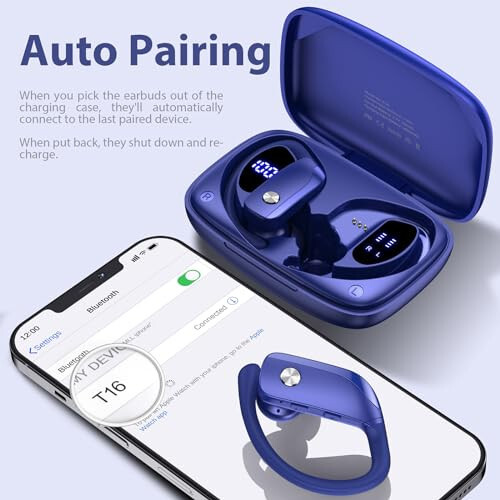 bmanl Wireless Earbuds Bluetooth Headphones 48hrs Play Back Sport Earphones with LED Display Over-Ear Buds with Earhooks Built-in Mic Headset for Workout Blue - 5