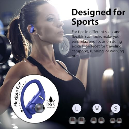 bmanl Wireless Earbuds Bluetooth Headphones 48hrs Play Back Sport Earphones with LED Display Over-Ear Buds with Earhooks Built-in Mic Headset for Workout Blue - 6