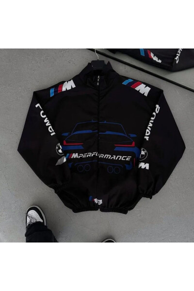 Bmw ///m Unisex Parachute Fabric Oversize Digital Printed Black Windbreaker Raincoat - 5