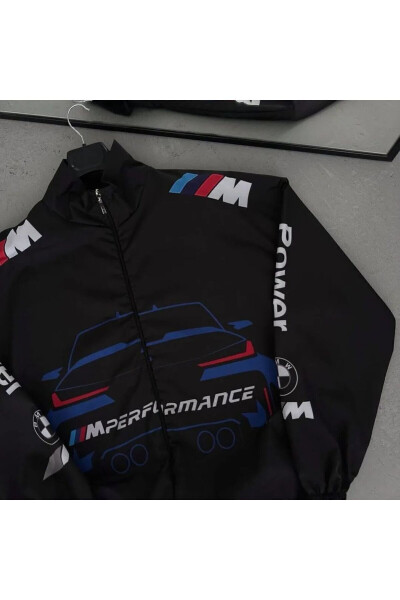 Bmw ///m Unisex Parachute Fabric Oversize Digital Printed Black Windbreaker Raincoat - 2