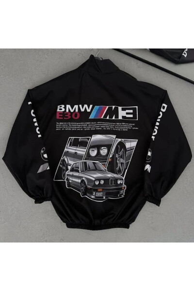 Bmw ///m Unisex Parachute Fabric Oversize Digital Printed Black Windbreaker Raincoat - 3