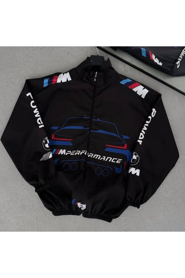 Bmw ///m Unisex Parachute Fabric Oversize Digital Printed Black Windbreaker Raincoat - 4