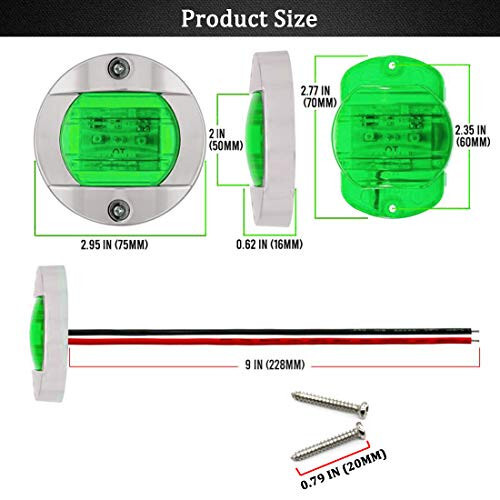 Boaton Tekne LED Gece Balıkçılık Işıkları, Nezaket Işıkları, Güverte Işıkları, Deniz Teknesi Led Işıkları, Tekne İç Işıkları, Tekne Navigasyon Işıkları, Tekneler İçin Navigasyon Işıkları Led (Yeşil) - 2