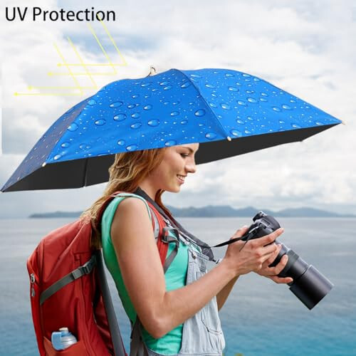 Bocampty Umbrella Hat, 37 inch Fishing Umbrella Hat Hands Free Foldable UV Protection Umbrella Cap Adjustable Headwear for Fishing Golf Camping Beach Gardening Sunshade Outdoor - 3