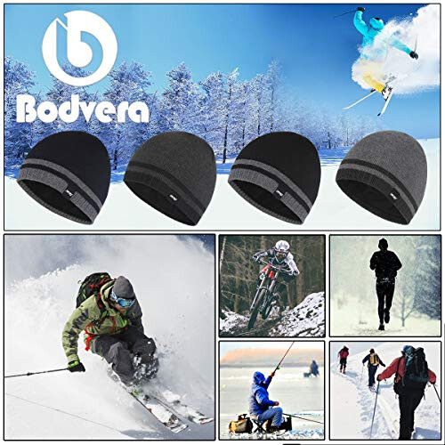 Bodvera Erkek Kış Beresi Şapka Sıcak Örgülü Manşet Düz Kayak Toboggan Kafatası Bere (3 Desen) - 7