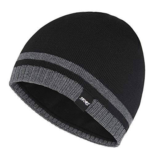 Bodvera Men Winter Beanie Hat Warm Knit Cuffed Plain Toboggan Ski Skull Cap (3 Patterns) - 1