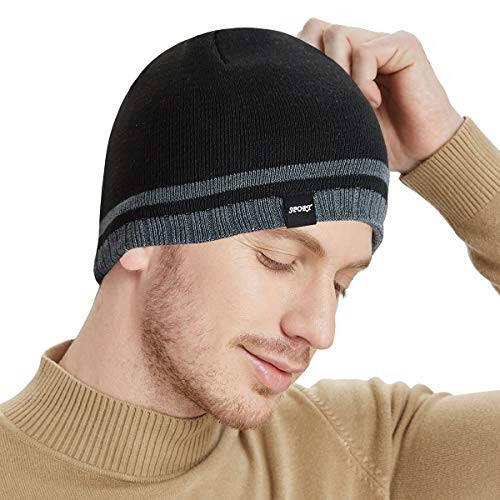 Bodvera Men Winter Beanie Hat Warm Knit Cuffed Plain Toboggan Ski Skull Cap (3 Patterns) - 2