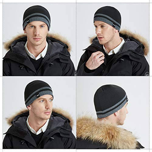 Bodvera Men Winter Beanie Hat Warm Knit Cuffed Plain Toboggan Ski Skull Cap (3 Patterns) - 4