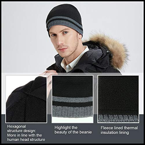 Bodvera Men Winter Beanie Hat Warm Knit Cuffed Plain Toboggan Ski Skull Cap (3 Patterns) - 5