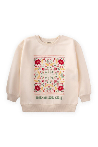 Bohemian Soul Baskılı Kız Sweatshirt 2-13 Yaş Ekru - 4