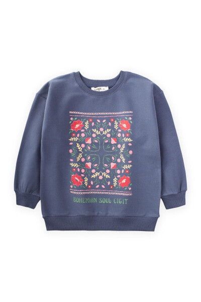 Bohemian Soul Baskılı Kız Sweatshirt 2-13 Yaş Lacivert - 4