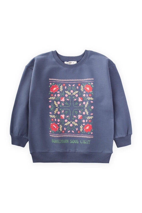 Bohemian Soul Baskılı Kız Sweatshirt 2-13 Yaş Lacivert - 4