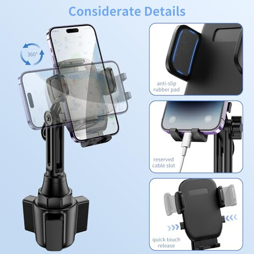 Bokilino Cup Phone Mount for Car, [Upgraded Version] Universal Cup Phone Cradle Holder with Long and Adjustable Neck, Friendly Compatible with Cell Phone iPhone, Samsung, Google and All Smartphones - 6