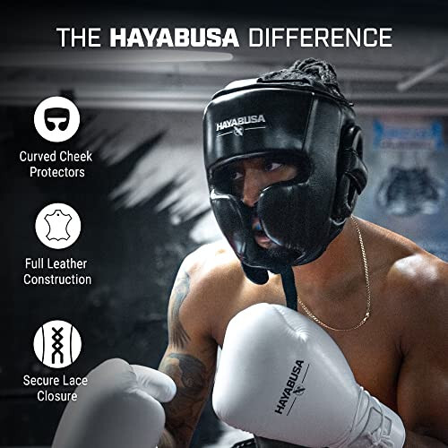 Боксерская защита головы Hayabusa Pro Leather Adjustable - Black, One Size - 2