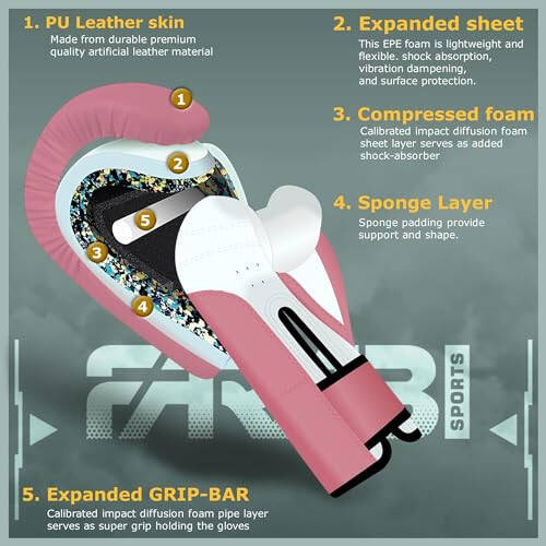 Боксерские перчатки Farabi Sports для детей 4 унции Кикбоксинг Муай-тай Тренировочные перчатки для мешка 4-8 лет (черный, 4 унции (4-8 лет) (розовый, 4 унции) - 2