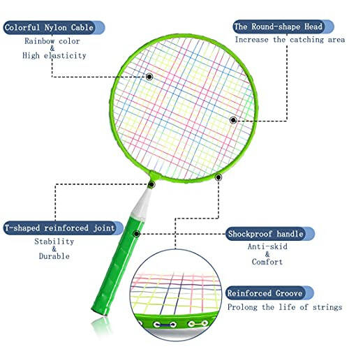 Bolalar uchun Badminton Raketkalari, 12 ta 1 ta Volanli Raketka Sport to'plami, Bolalar, Professional, Yangi Boshlanuvchilar, Yopiq va ochiq havoda o'ynash uchun yengil tashish sumkasi bilan - 5