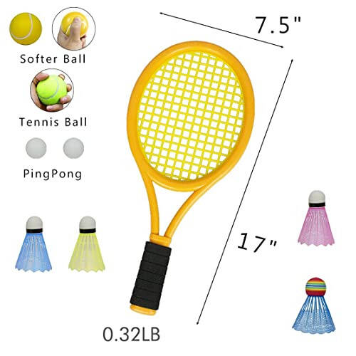 Bolg'a, yumshoq mashg'ulot to'plari va badminton parchalari bilan bolalar uchun tennis raketkalari, bolalar uchun 12 ta 1 ta tennis raketi sovg'a to'plami ochiq havoda va ichki sport - 11