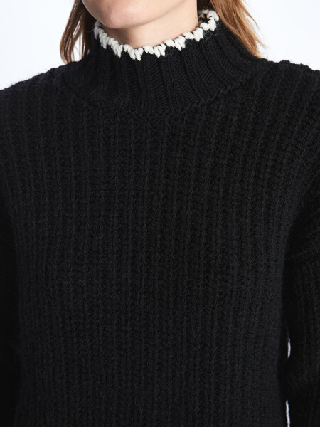 Bologna - Contrast Detail Relaxed Fit Turtleneck Knit Sweater - Black - 9