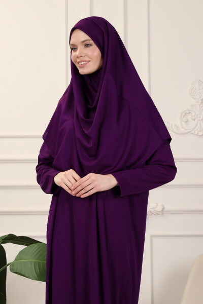 Bordeaux One-Piece Easy-to-Use Self-Veiling Prayer Dress - 1