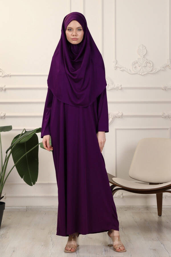 Bordeaux One-Piece Easy-to-Use Self-Veiling Prayer Dress - 2