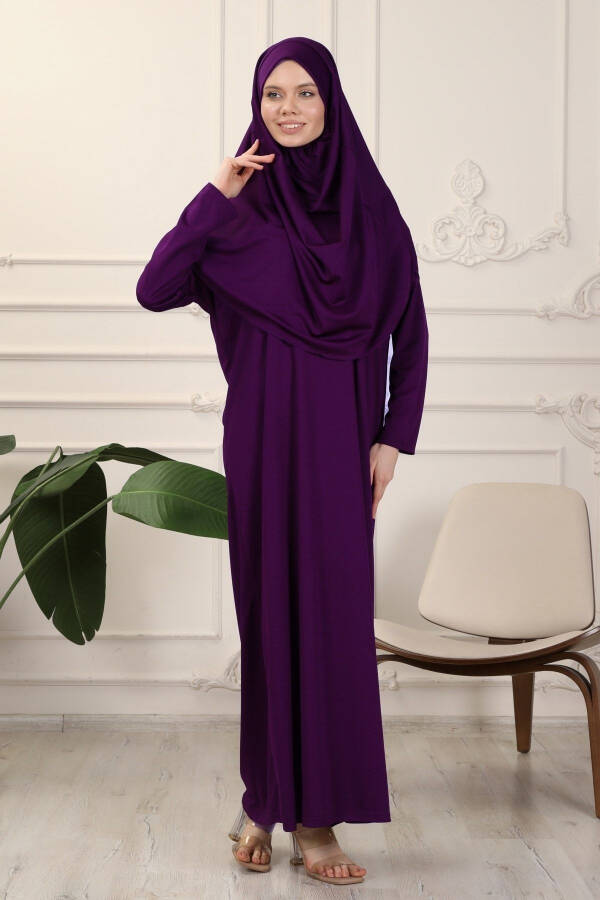 Bordeaux One-Piece Easy-to-Use Self-Veiling Prayer Dress - 3