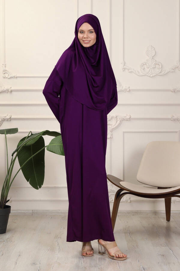 Bordeaux One-Piece Easy-to-Use Self-Veiling Prayer Dress - 4