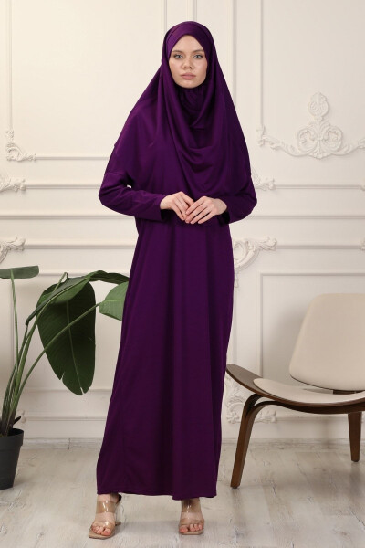 Bordeaux One-Piece Easy-to-Use Self-Veiling Prayer Dress - 5