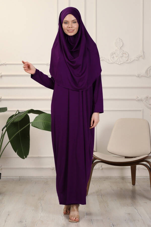 Bordeaux One-Piece Easy-to-Use Self-Veiling Prayer Dress - 6