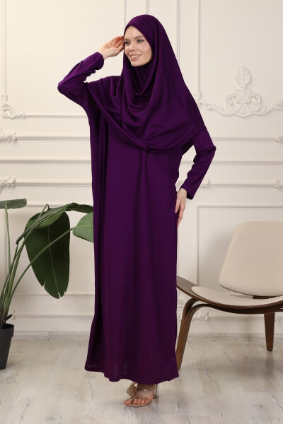 Bordeaux One-Piece Easy-to-Use Self-Veiling Prayer Dress - 7