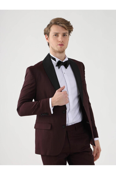 Bordo Erkek Slim Fit Düz Sivri Yaka Smokin Takım - 92433 - 9